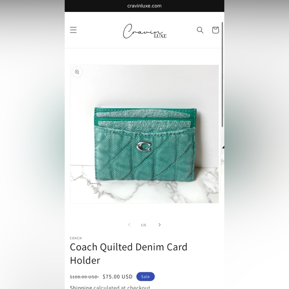 New Coach Quilted Denim Card Case Mini Wallet Holder Green - Picture 8 of 8